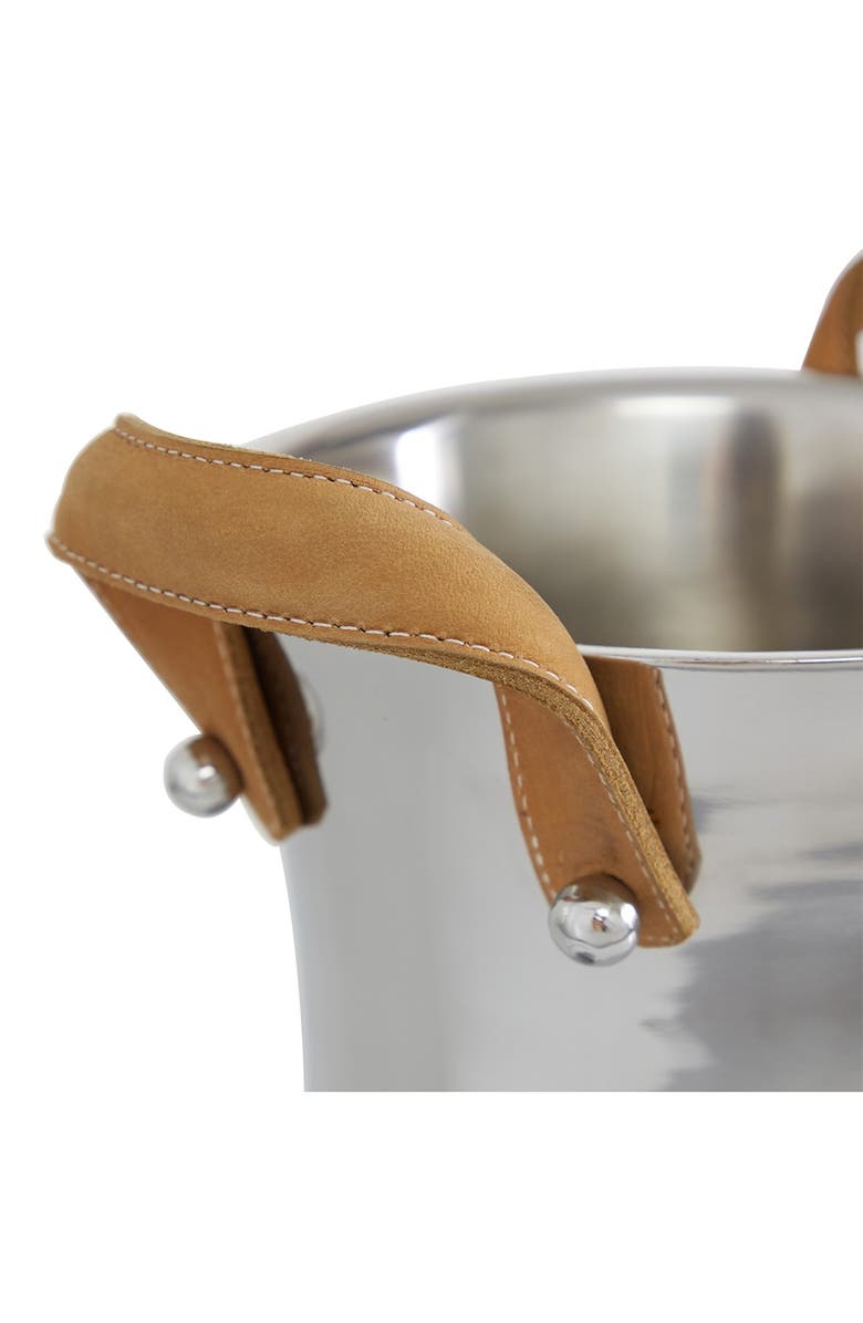 WILLOW ROW Single Bottle Ice Bucket with Leather Strap HandlesChampagneSilver Stainless Steel, Alternate, color,