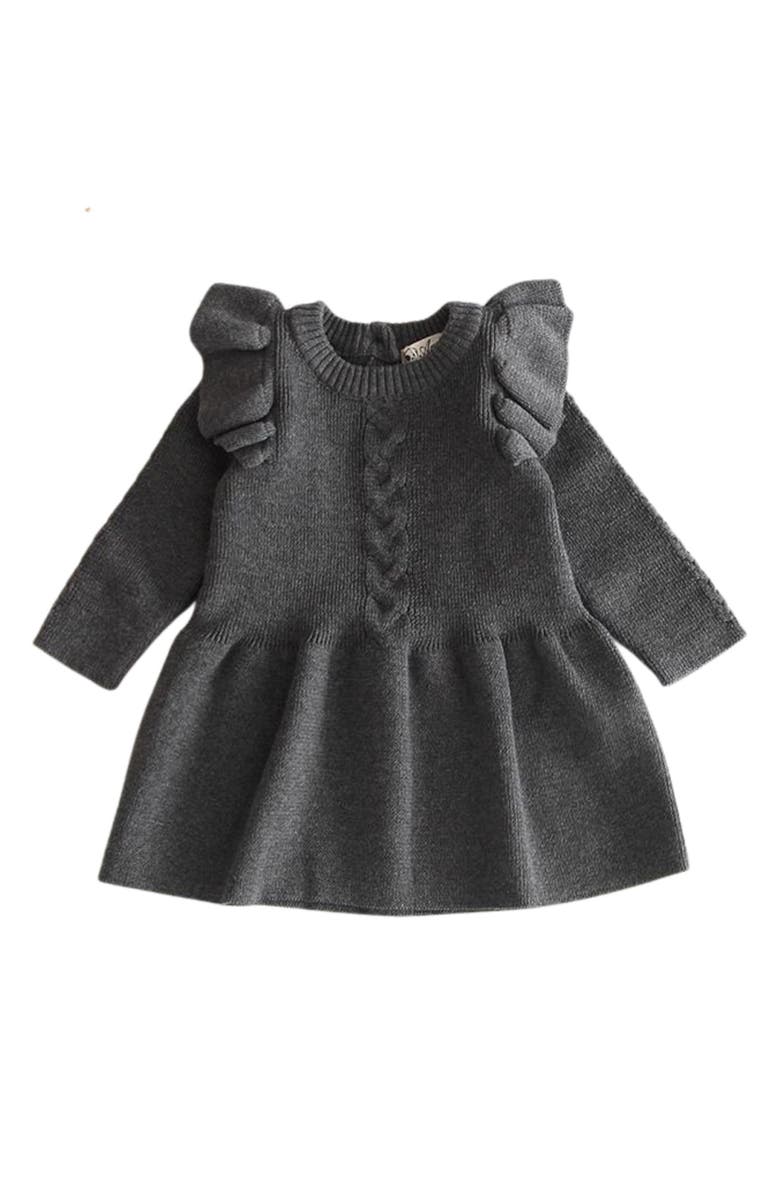 Ashmi & Co. Eva Ruffle Shoulder Long Sleeve Knit Cotton Dress, Main, color, Gray