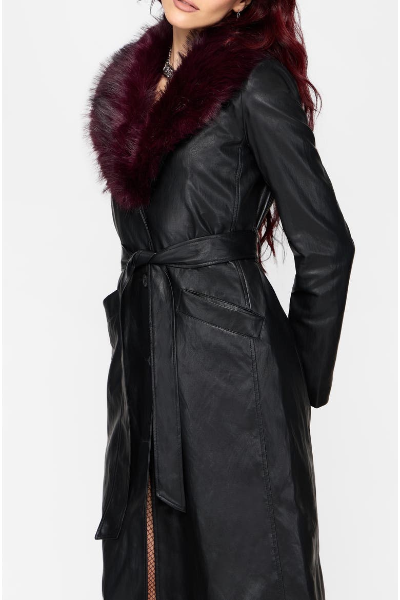 Effina Fur Collar Longline Coat, Alternate, color, Black