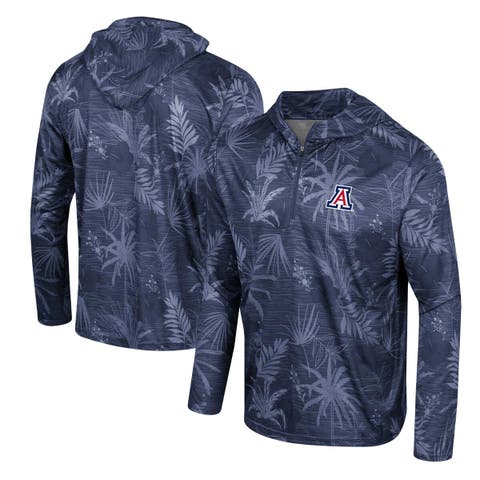 Men's Colosseum Navy Arizona Wildcats Palms Printed Lightweight Quarter-Zip Hooded Top