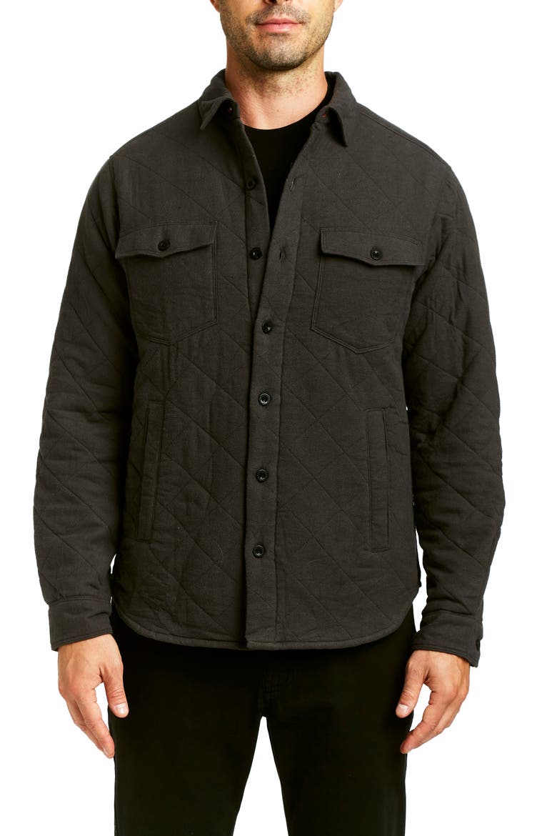 Elbow Patch Brushed Twill Quilted Shirt Jacket, Main, color, CHARCOAL
