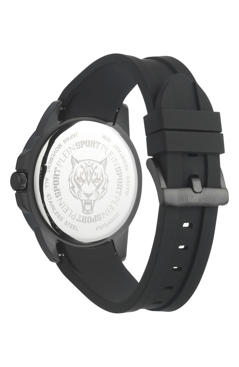 PLEIN SPORT Touchdown Silicone Strap Watch, 44mm, Alternate, color, Ip Black