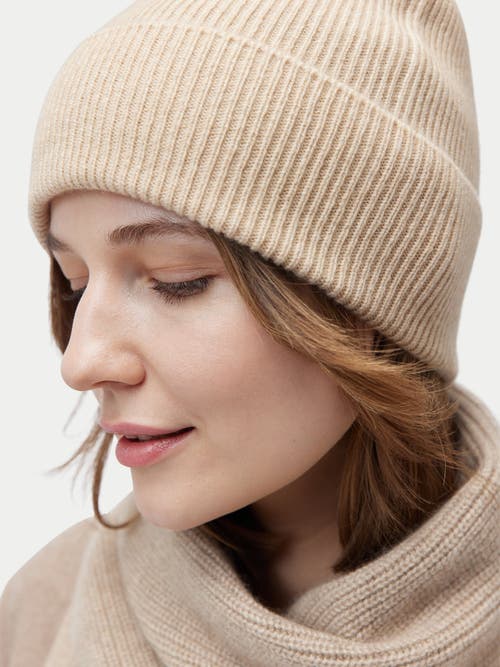 Gobi Cashmere Cashmere Rib Knit Beanie In Sand