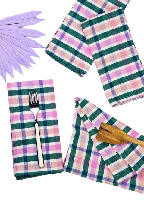 Handwoven Classic Plaid Cotton Napkins, Set of 4