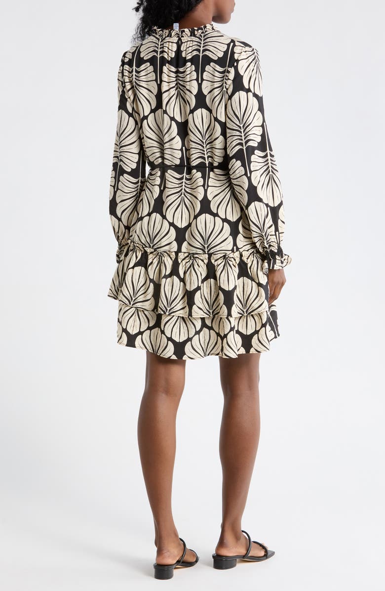 Ellen Tracy V-Neck Long Sleeve Dress, Alternate, color, Black Palm Leaf