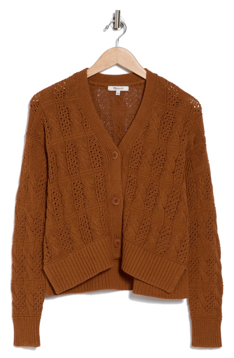 Madewell Open Stitch Cable Cotton Cardigan Sweater, Alternate, color, 