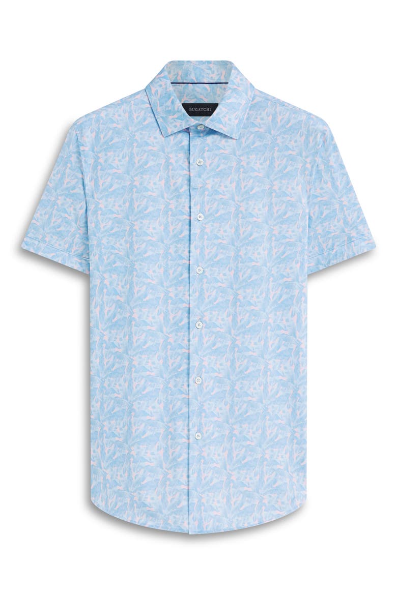 Miles OoohCotton® Leaf Print Short Sleeve Button-Up Shirt, Alternate, color, BLUE/ PINK
