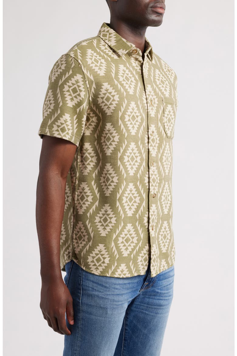 Gateway Print Short Sleeve Cotton Button-Up Shirt, Alternate, color, CASCADIA GREEN