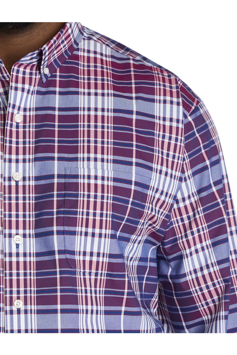 Big & Tall Large Plaid Performance Sport Shirt, Alternate, color, RED NAVY