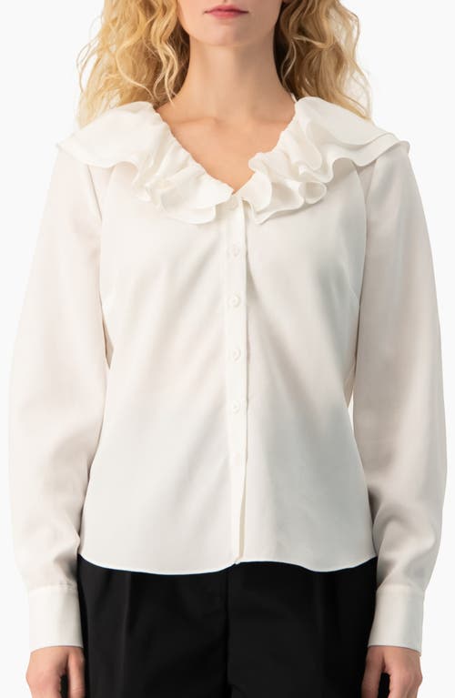 Ivonne Romantic Ruffle Collar V-neck Long-sleeve Fitted Blouse In White