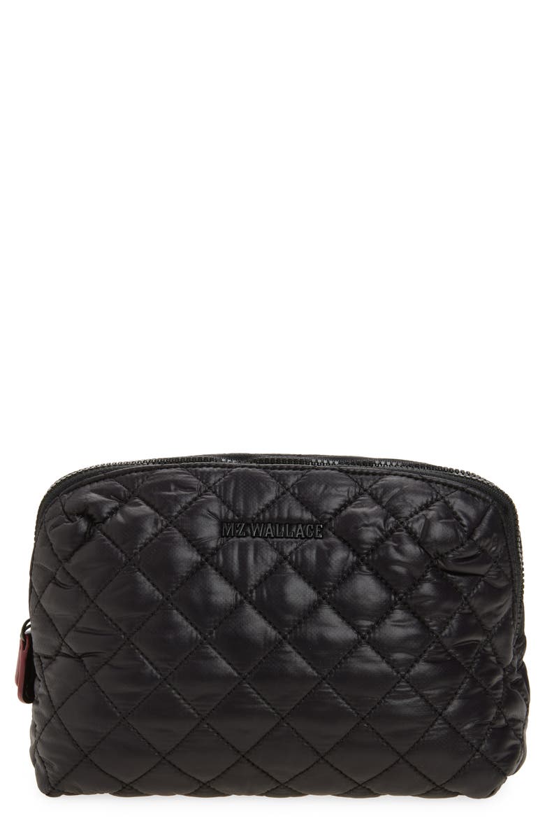 MZ Wallace Medium Double Zip Quilted Cosmetics Pouch, Main, color, Black