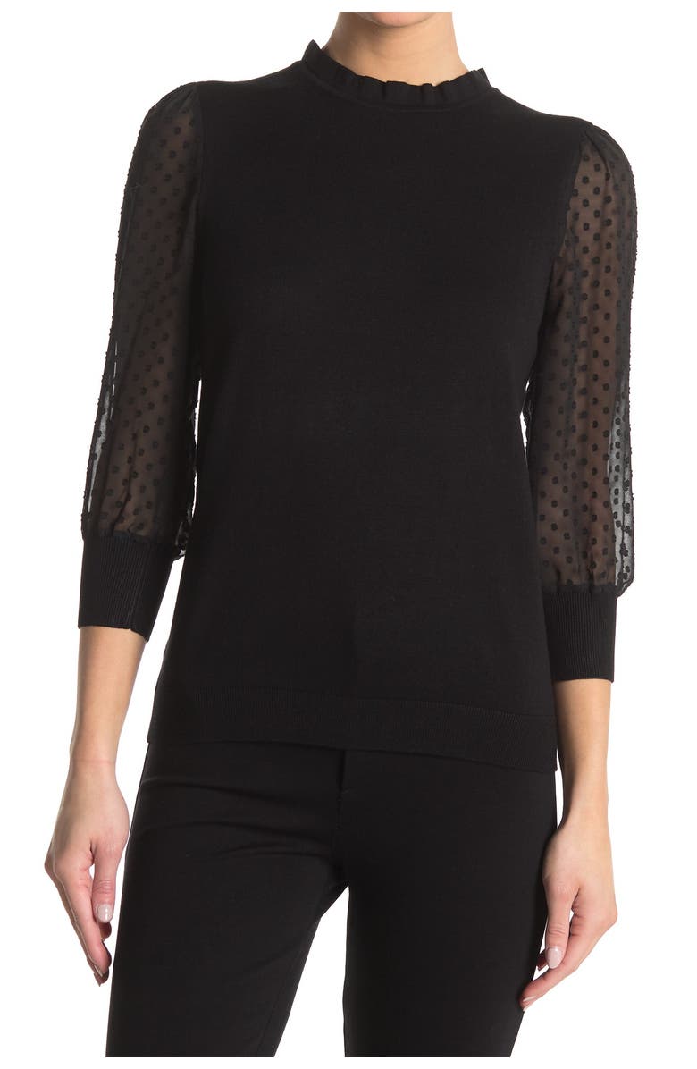 Adrianna Papell Ruffle Neck Lace Sleeve Sweater, Alternate, color, 