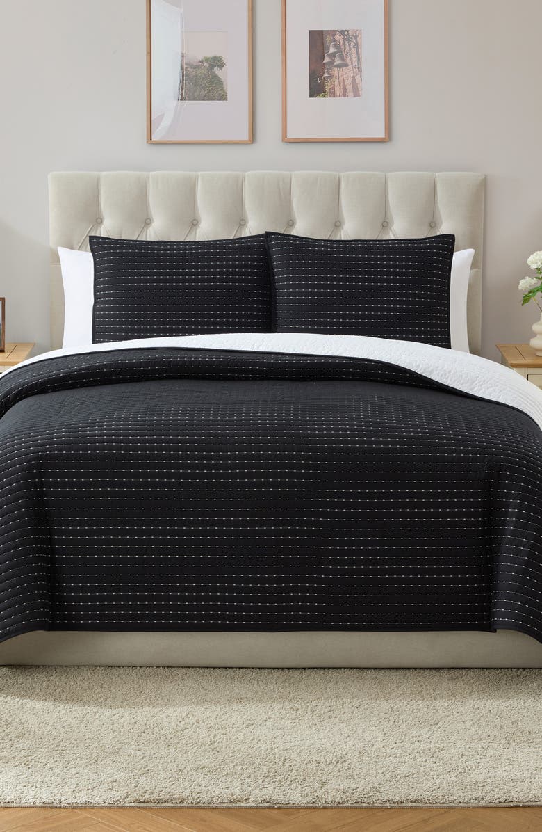 VCNY HOME Pickstitch 3-Piece Queen Quilt Set, Alternate, color, Black