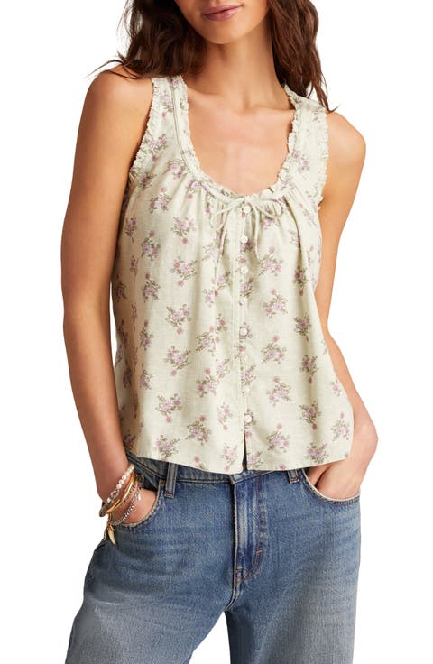 Floral Linen Button-Up Tank