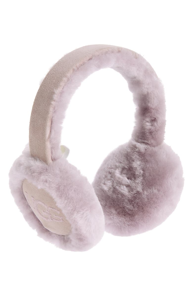 UGG<sup>®</sup> Logo Embroidered Genuine Shearling Earmuffs, Main, color, Ashen Rose
