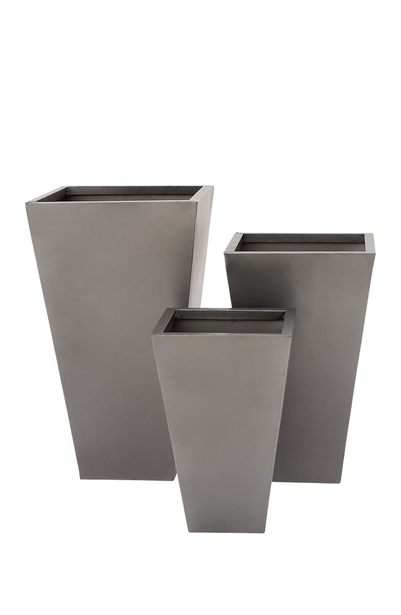 WILLOW ROW Gray Metal Contemporary Planter with Tapered Base & Polished Exterior - Set of 3, Main, color, Grey