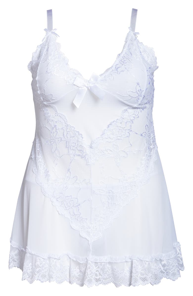 Oh La La Cheri Valentine Soft Cup Babydoll Chemise & G-String Thong, Alternate, color, White
