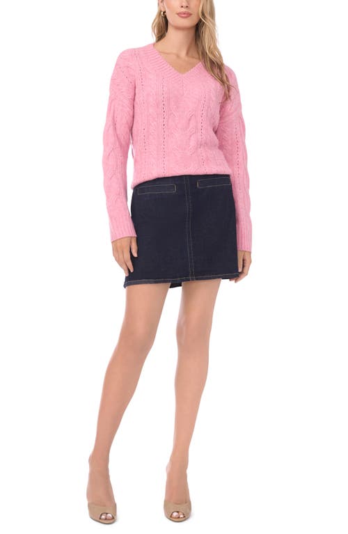 Vince Camuto Cable Stitch V-neck Sweater In Pink