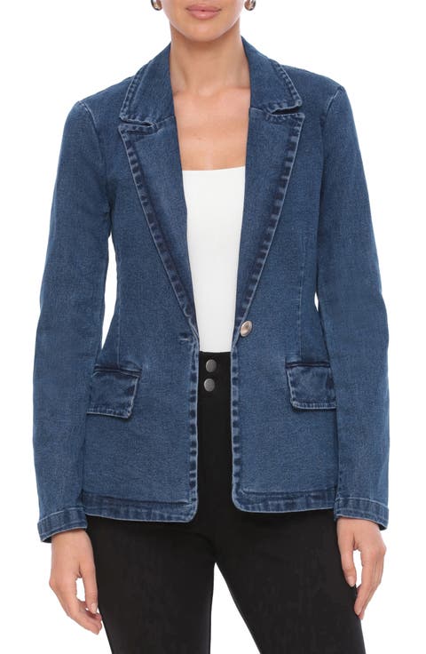 Padded Shoulder Denim Blazer