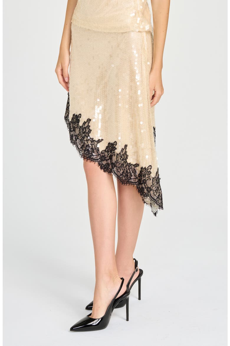 x Rose Lola Lucia Sequin & Lace Asymmetric Skirt, Alternate, color, CREAM