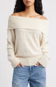 Princess Polly Parkley Bouclé Off-the-Shoulder Sweater