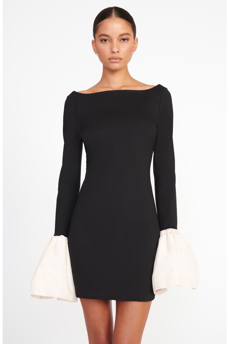 Hawthorne Contrast Cuff Long Sleeve Sheath Minidress, Alternate, color, BLACK/ IVORY