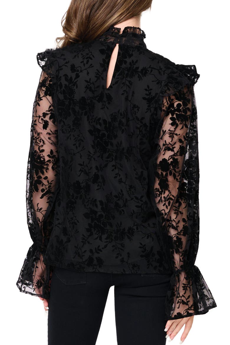 Flocked Mock Neck Top, Alternate, color, BLACK