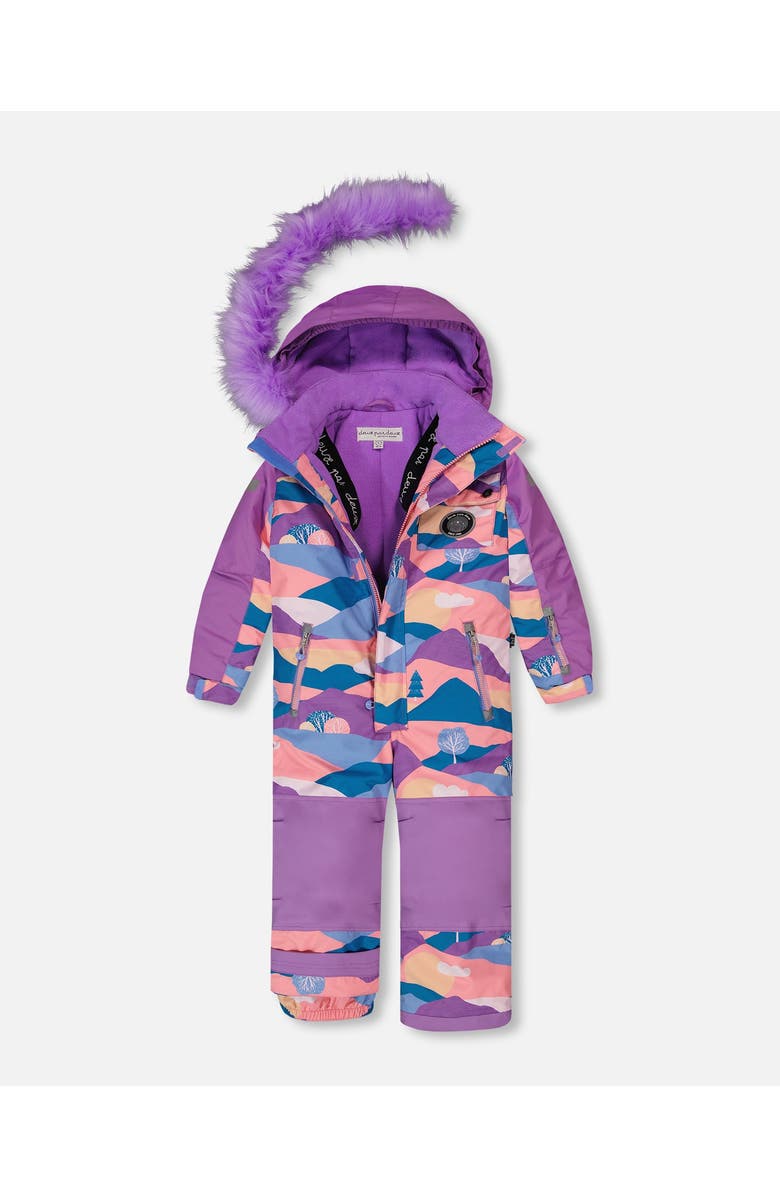Deux par Deux Girl's One Piece Snowsuit Mauve Printed Landscape, Alternate, color, 