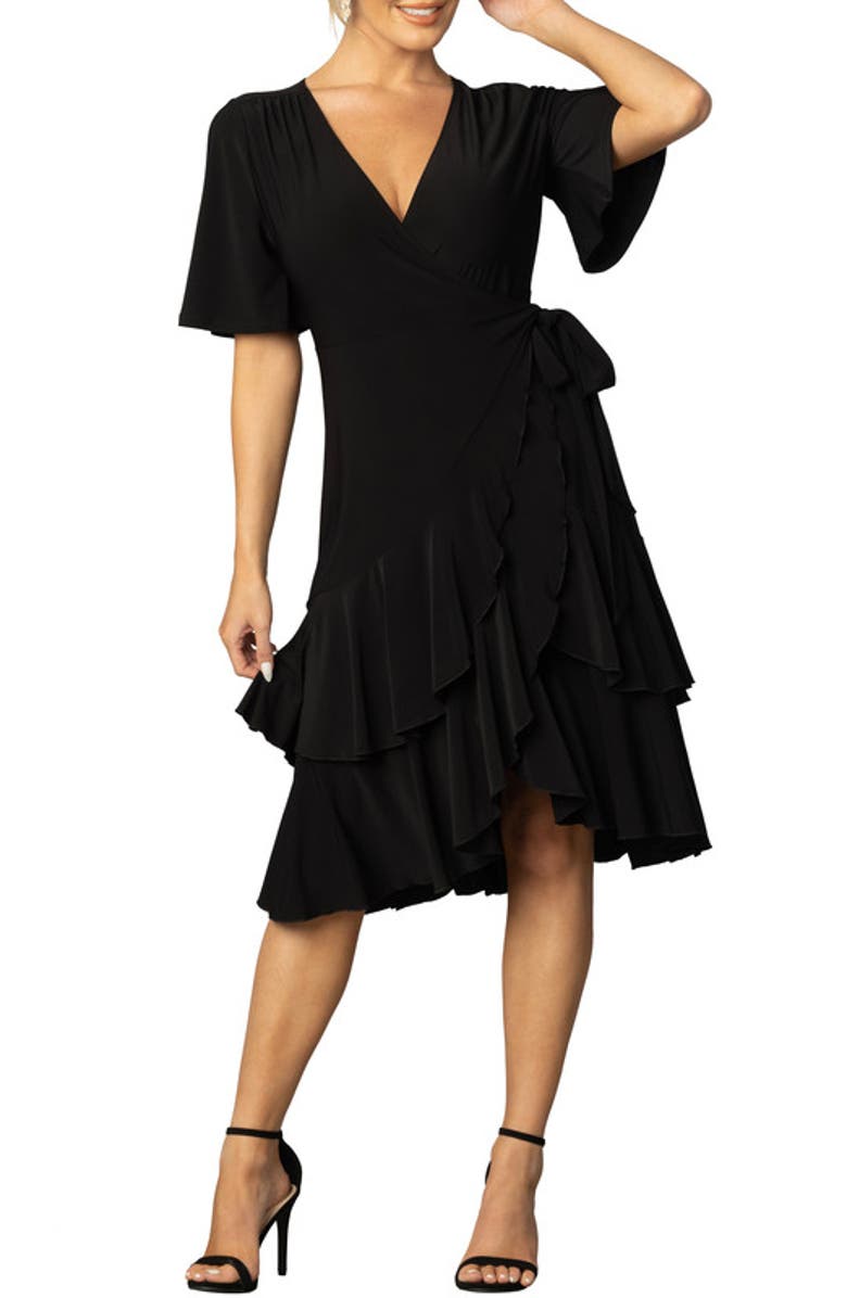 Kiyonna Miranda Midi Wrap Dress, Main, color, Black Noir