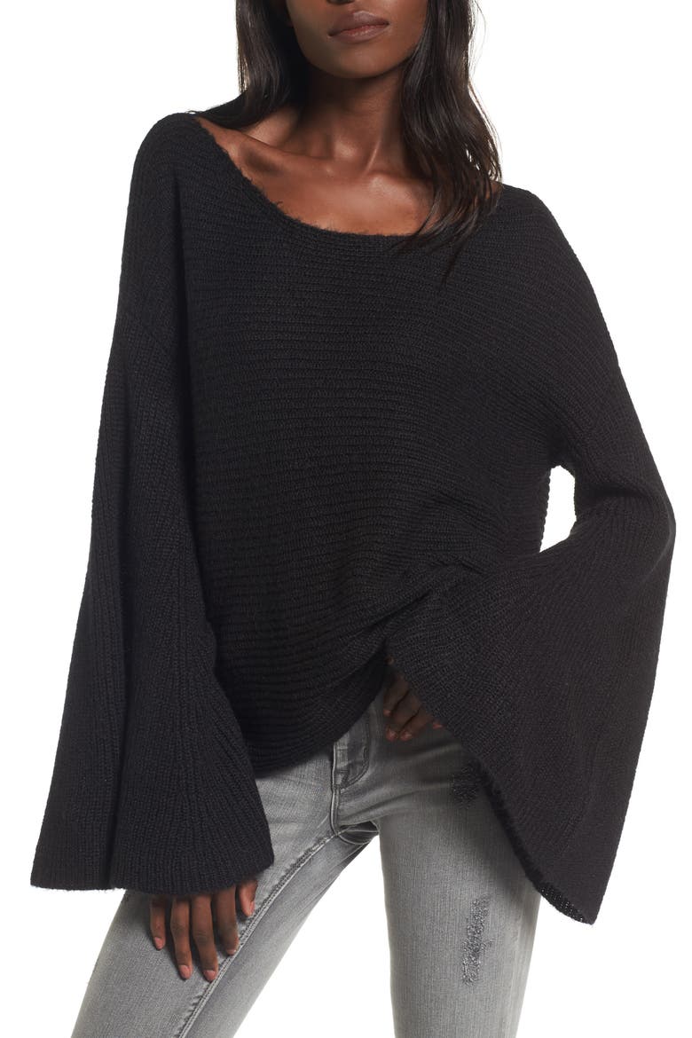 Flare Sleeve Sweater, Main, color, BLACK