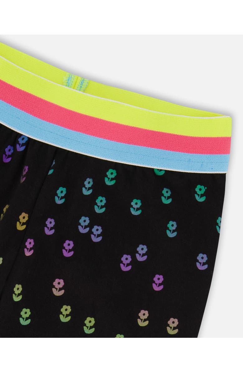 Deux par Deux Girl's Capri Legging Black With Colored Metallic Flower Print, Alternate, color,