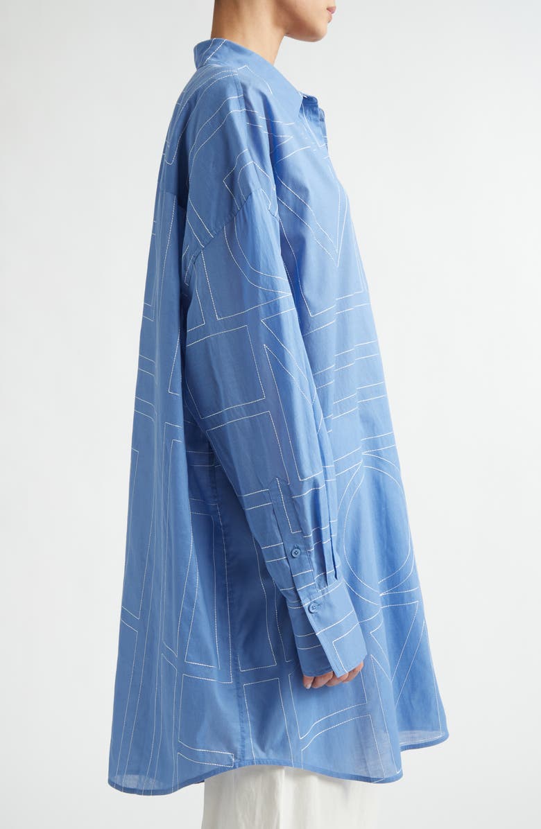 TOTEME Embroidered Oversize Long Sleeve Cotton & Lyocell Voile Shirtdress, Alternate, color, Cobalt