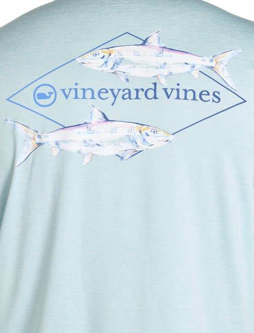 Vineyard Vines Big & Tall Painted Bonefish Long-sleeve Performance T-shirt In Aqua Haze Heather
