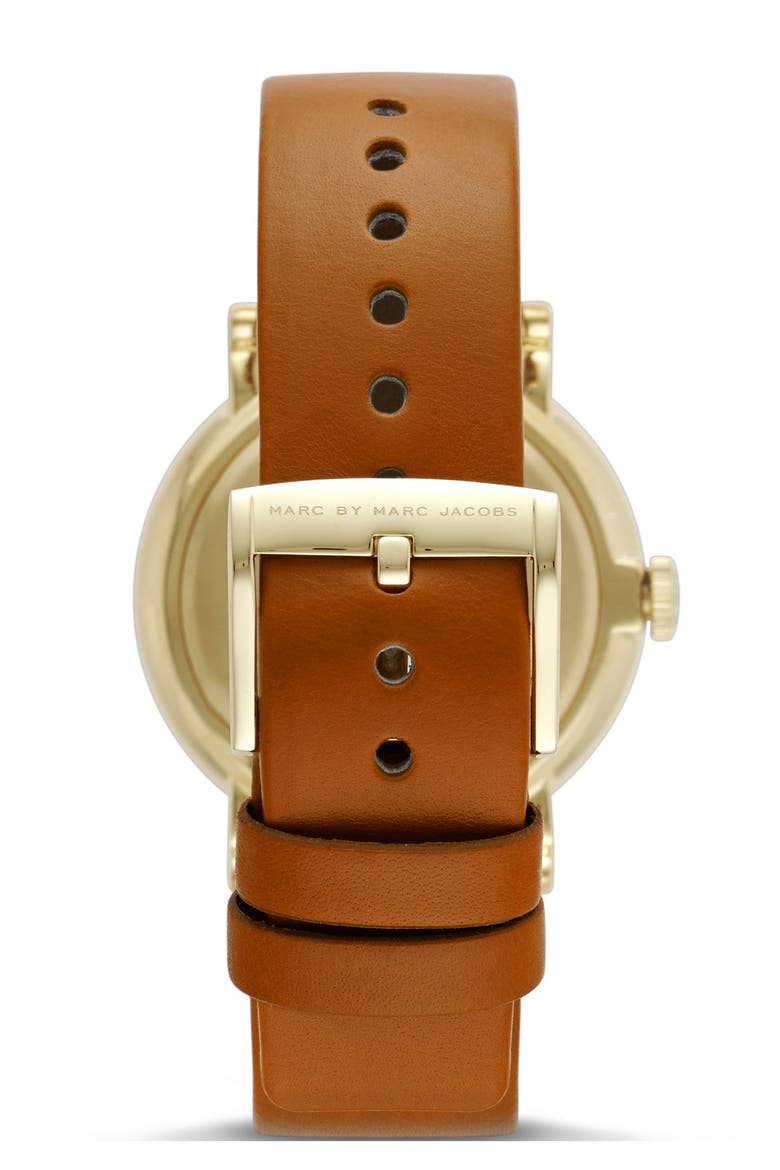 'Baker' Leather Strap Watch, 37mm, Alternate, color, TAN/ GOLD