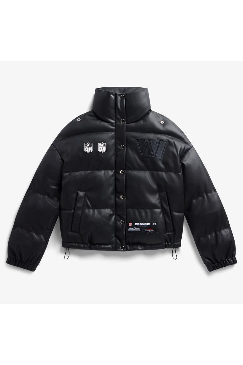 Women's  Black Washington Commanders Faux Leather Puffer Jacket, Main, color, Black