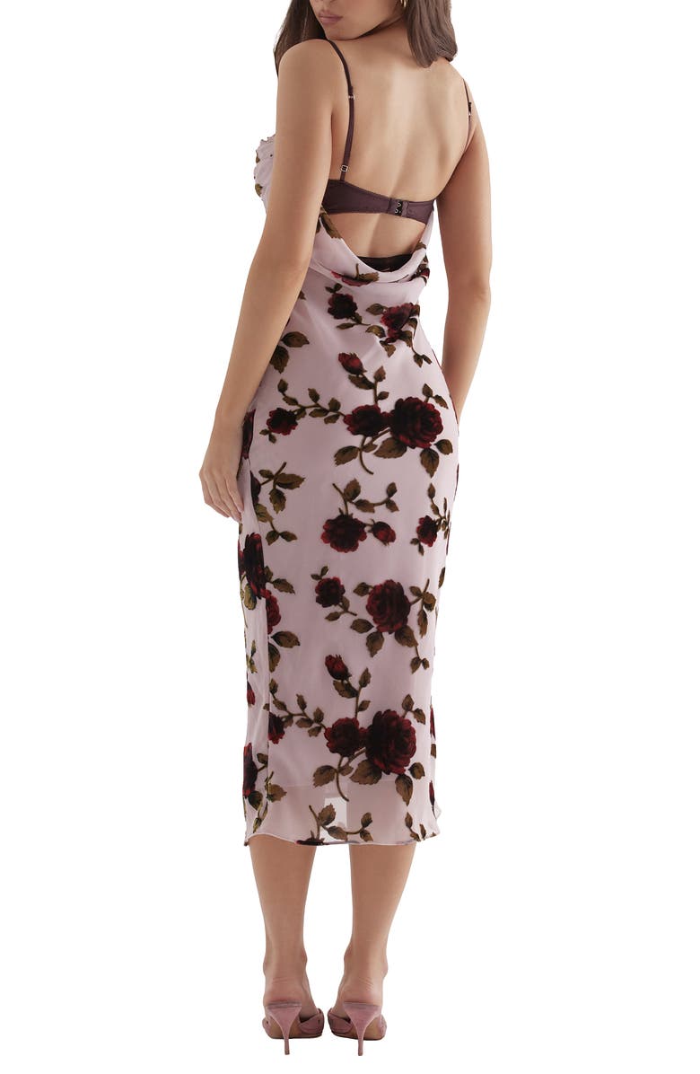 HOUSE OF CB Azura Floral Devore Strapless Midi Dress, Alternate, color, 