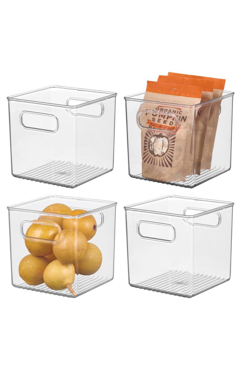 Linus Cube Storage Bin with Handles for Pantry, Set of 4, Clear, Made in USA, Main, color, Clear