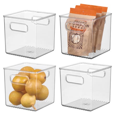 Cube Storage Bin with Handles for Pantry, Set of 4, Clear, Made in USA