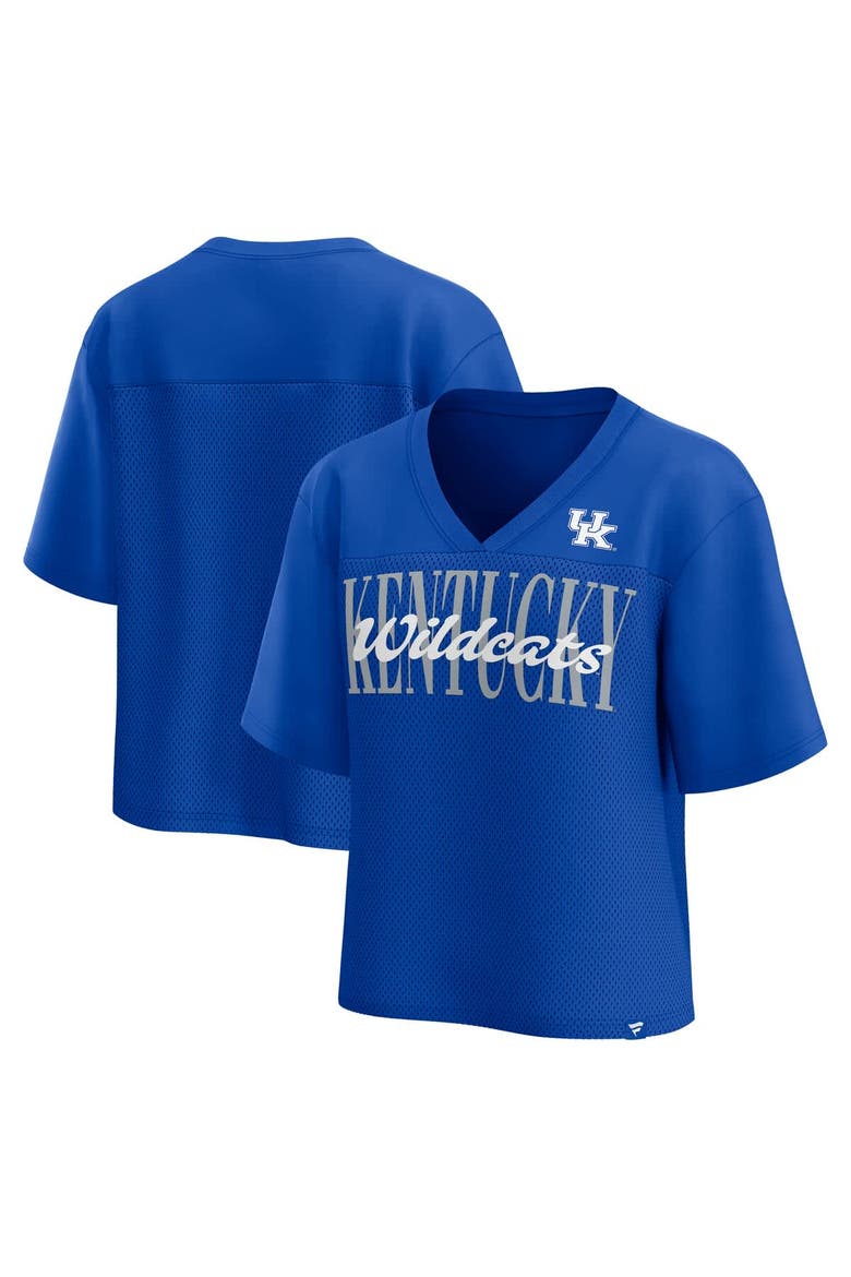 Women's Fanatics Royal Kentucky Wildcats Tall Script Overlay Mesh V-Neck Fashion Top, Main, color, Royal