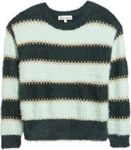CITY BLUES Stripe Metallic Boat Neck Sweater