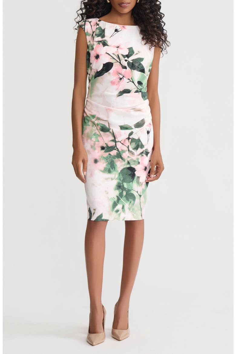 Floral Side Pleat Sheath Dress, Main, color, VANILLA ICE MULTI