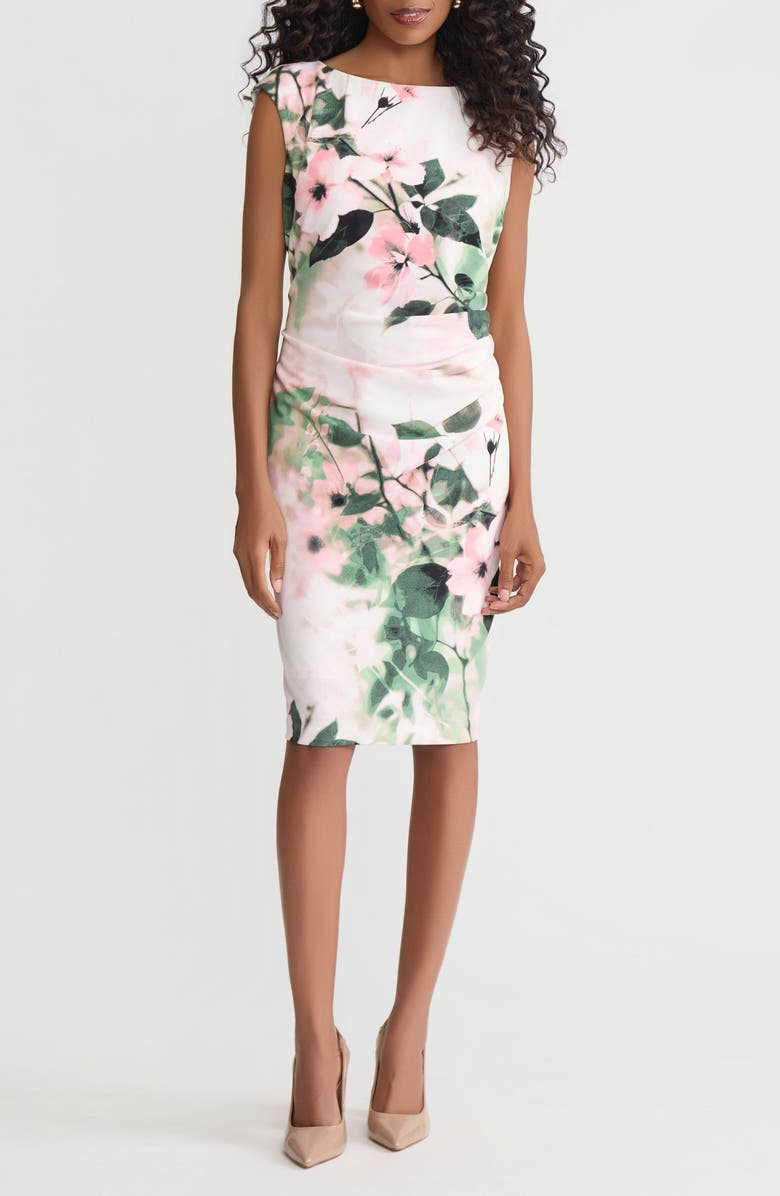 KASPER Floral Side Pleat Sheath Dress, Main, color, 