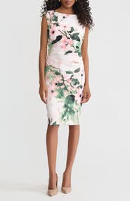KASPER Floral Side Pleat Sheath Dress