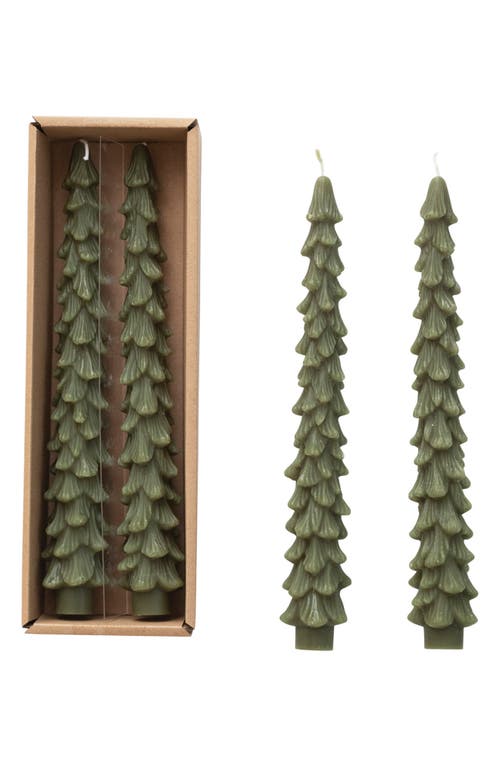 Creative Co-op Set Of 2 Tree Shaped Taper Candles In Green