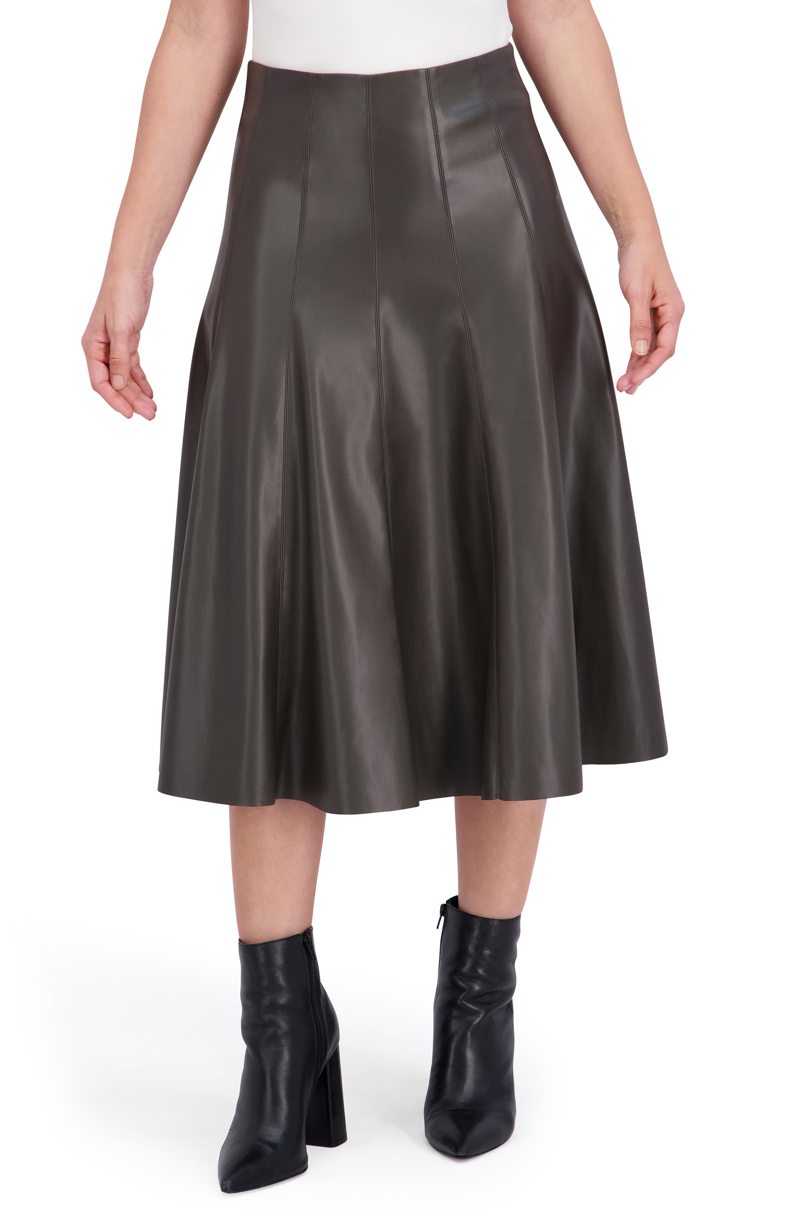 Ookie & Lala Supersoft Faux Leather Flounce Midi Skirt