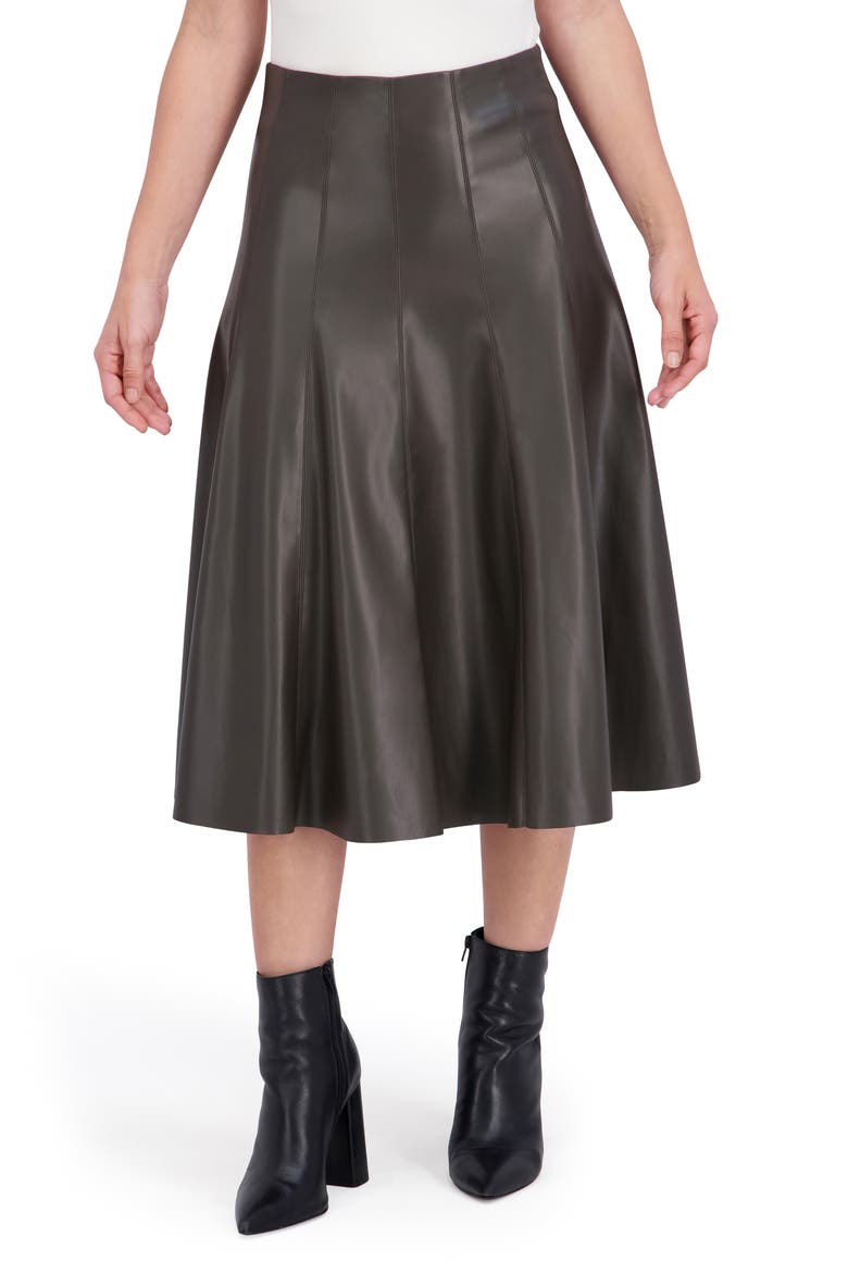 Supersoft Faux Leather Flounce Midi Skirt, Main, color, OLIVE
