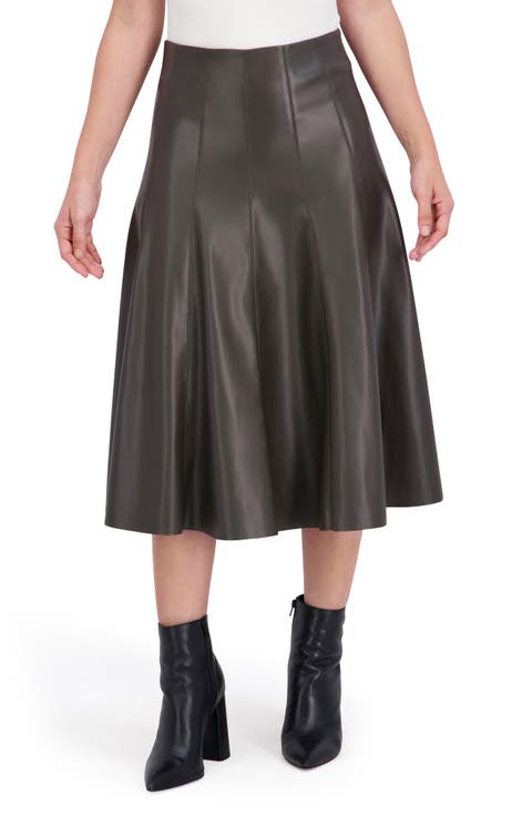 Supersoft Faux Leather Flounce Midi Skirt