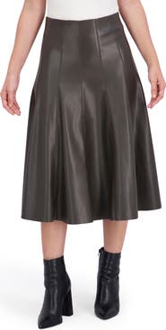 Ookie & Lala Supersoft Faux Leather Flounce Midi Skirt