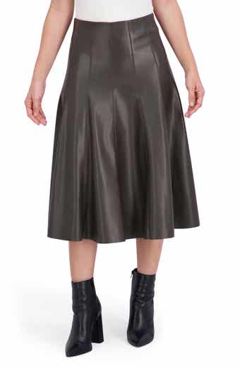 Ookie & Lala Supersoft Faux Leather Flounce Midi Skirt