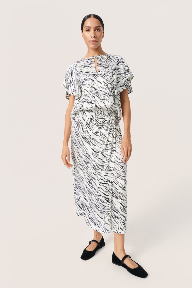 Vinka Wrap Midrise Waist Maxi Skirt, Alternate, color, White/Black Wave Print